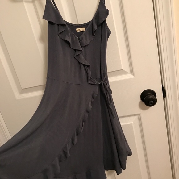 wrap up grayish blue ruffled dress - Picture 2 of 5